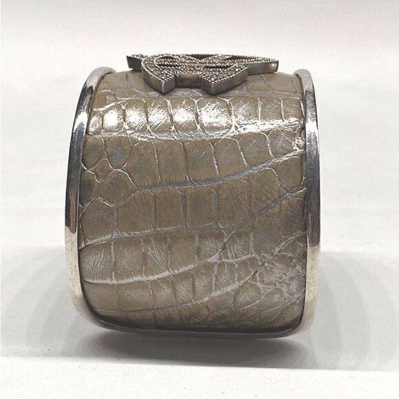 Ralph Lauren *Collection Crystal Monogram Sterling Taupe Alligator Cuff Bracelet - Picture 14 of 17